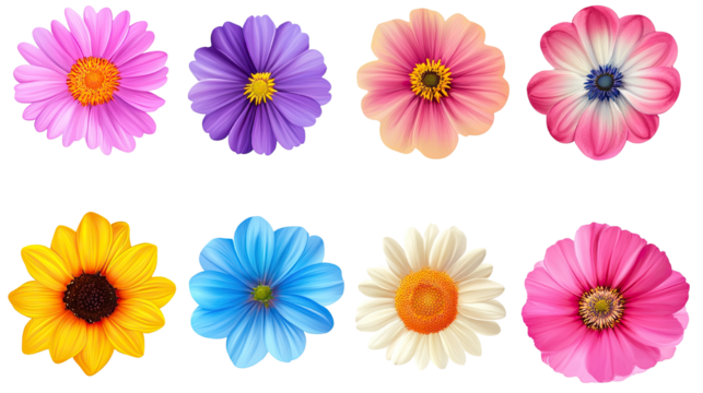 Beautiful collection of assorted colorful flowers isolated on white background
