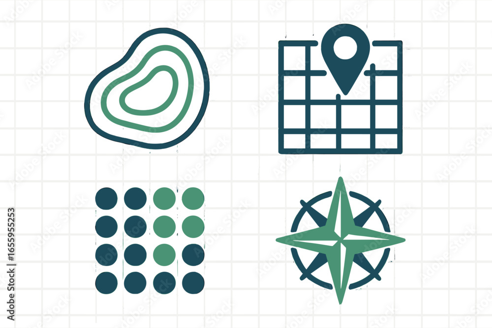 Aufkleber vector illustration of geographical and mapping icons for design use