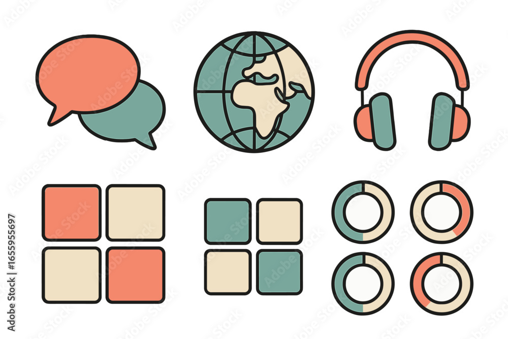 Poster vector illustrations of communication and learning for design
