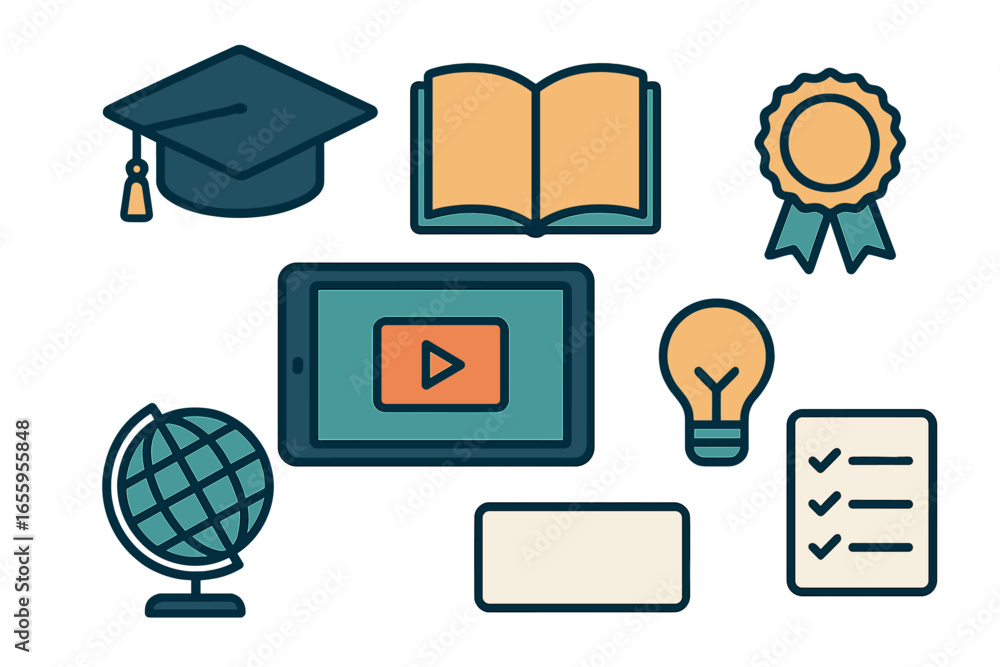 Poster education and learning symbols in vector design for modern context