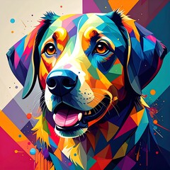 Vibrant dog portrait in a geometric style