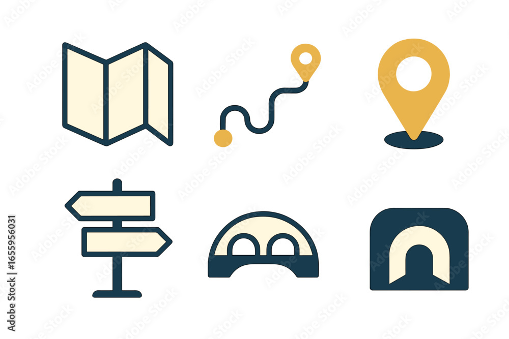 Aufkleber vector illustration of navigation concepts with map and route symbols
