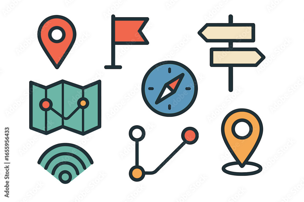 Poster navigational symbols and icons for map and travel applications