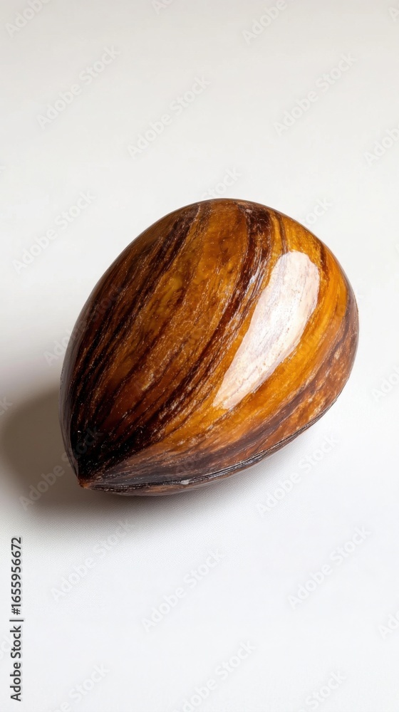 Poster glossy striped egg shaped object on white background egg striped glossy object seed nut oval shape