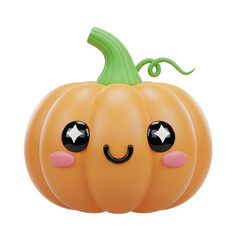 Cute Kawaii Pumpkin with Happy Face on White Background