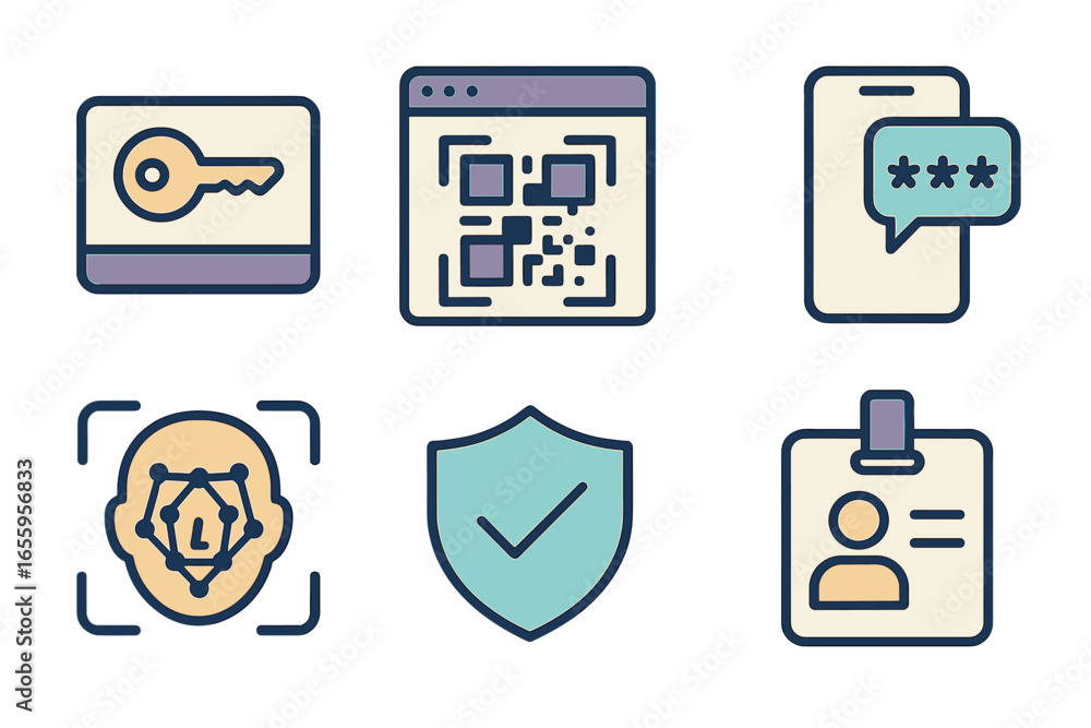 Poster icons for digital security and authentication methods