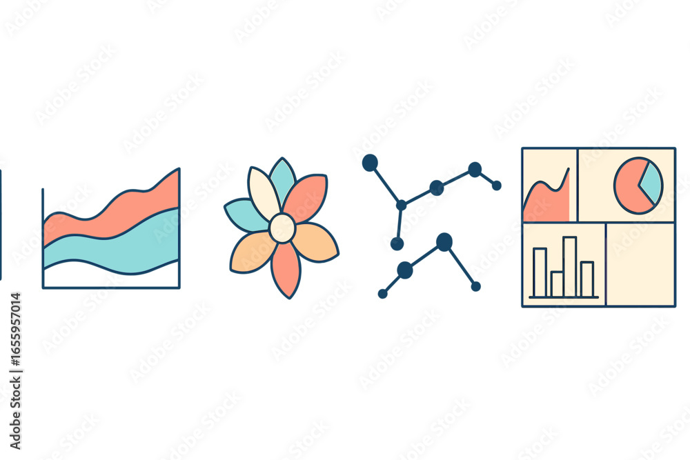 Poster data visualization elements with colorful graphs and designs