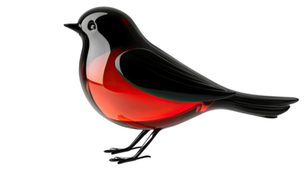 Elegant glass of red wine with small bird isolated on white background
