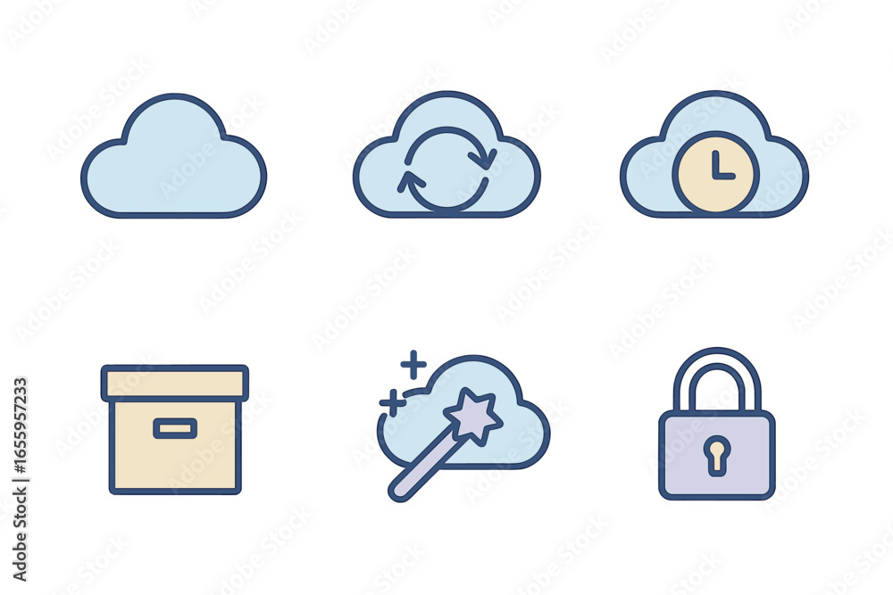 Poster cloud computing icons for storage and data management solutions