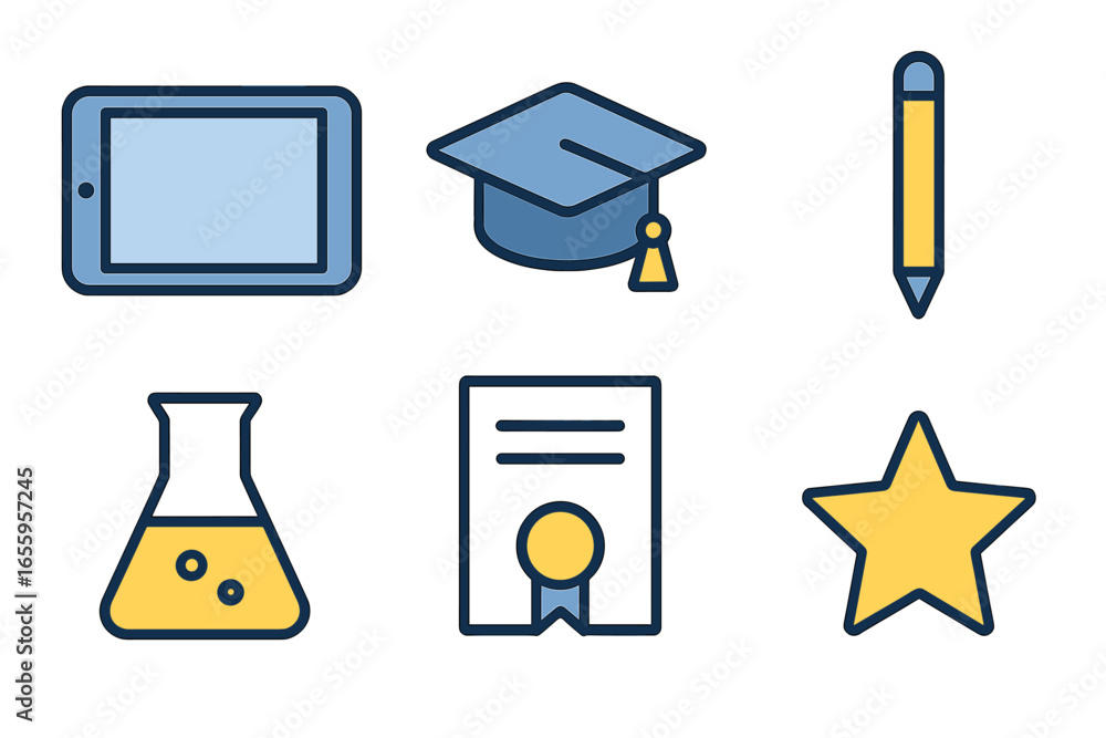 Poster symbols of learning and achievement across various fields