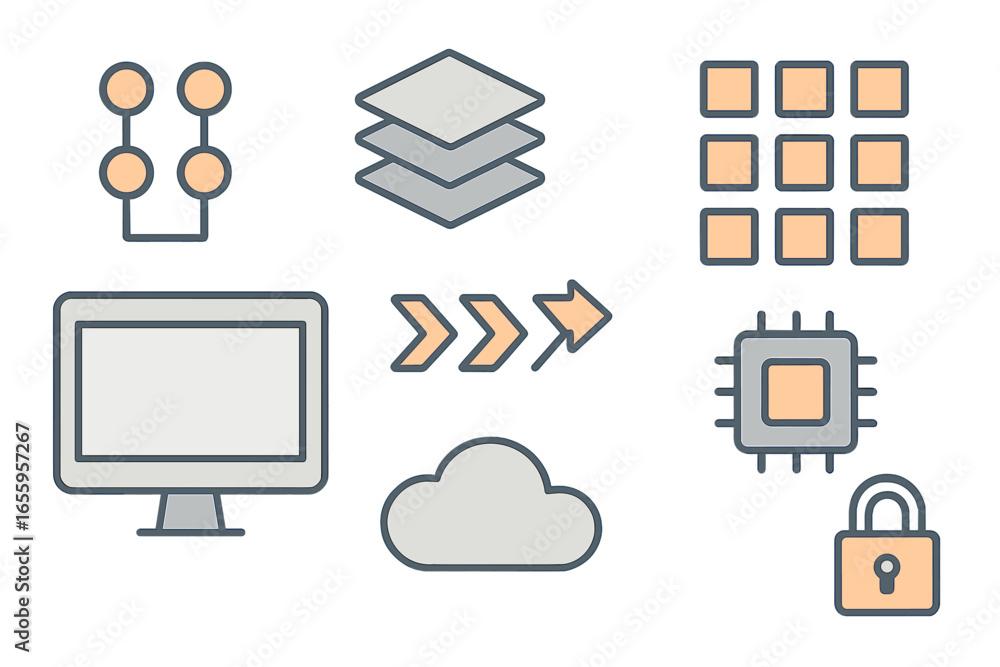 Poster modern technology icons representing data management concepts