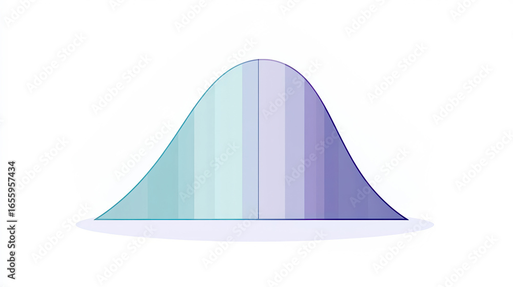 Poster a stylized graph representing a normal distribution curve with varying shades of blue and teal