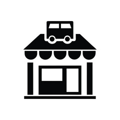Minimalist Black Storefront with Car on Roof and White Background