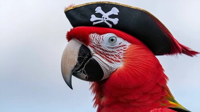 Pirate parrot wearing a hat showcases vibrant colors
