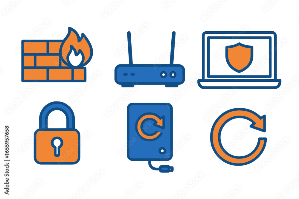 Poster cybersecurity elements in flat vector design for digital protection