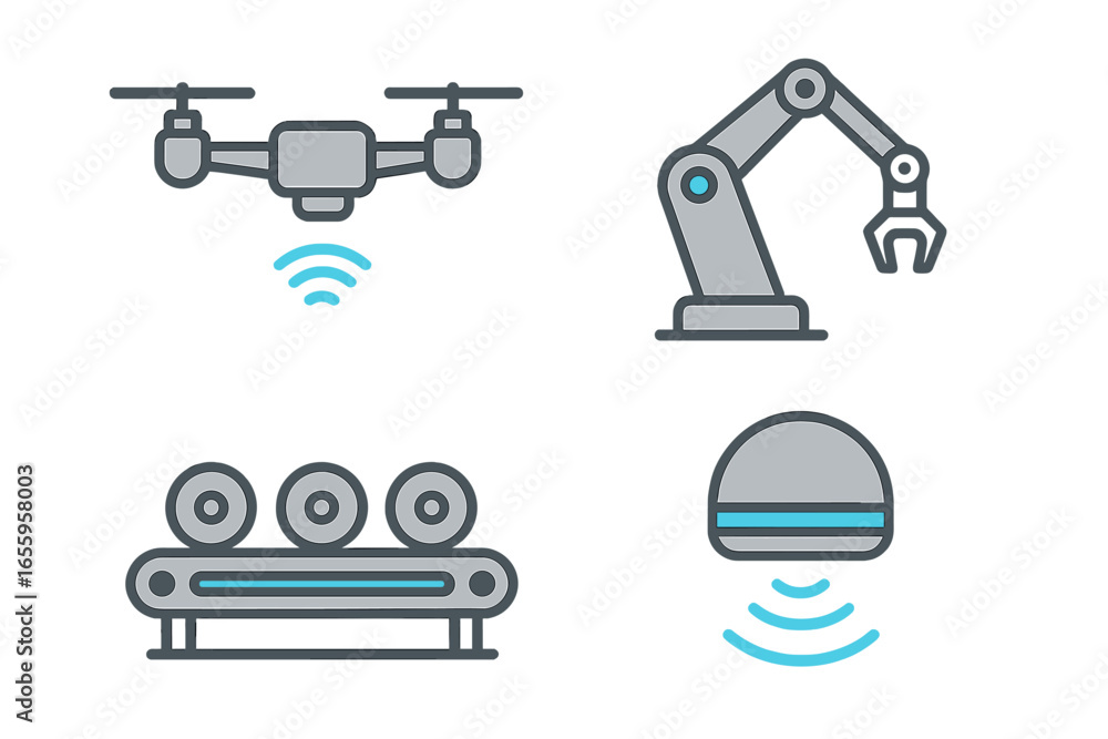 Poster collection of modern automation technology icons in vector style