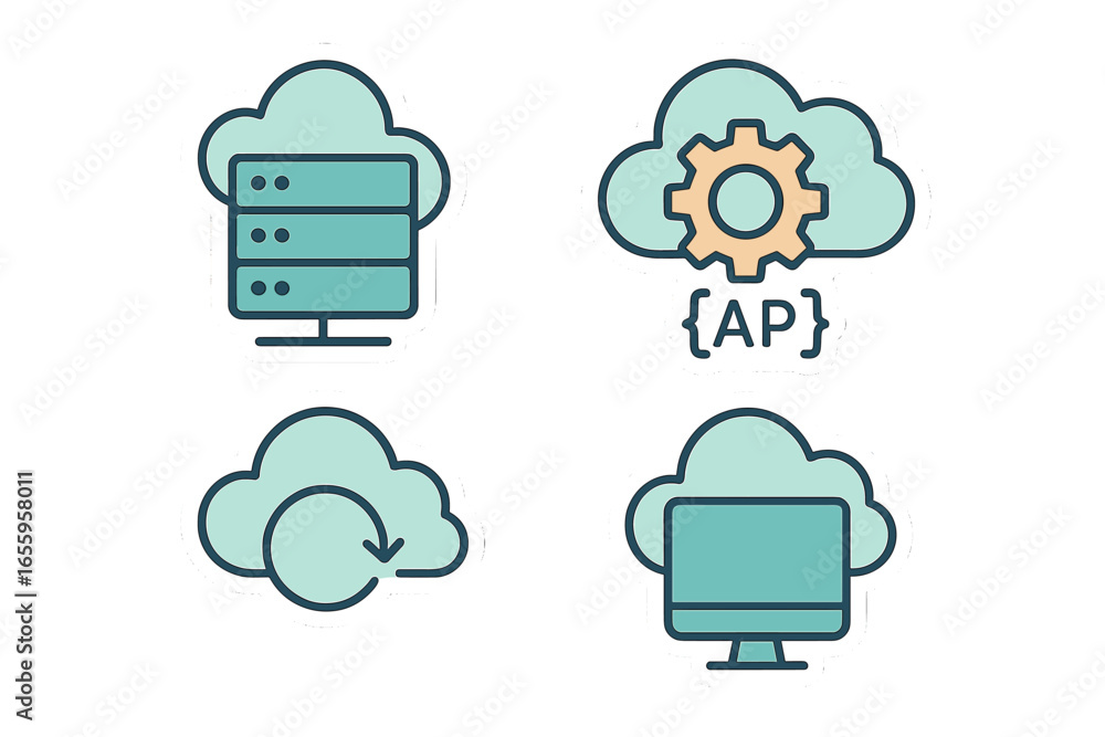 Poster cloud computing vector illustration with technology symbols and icons