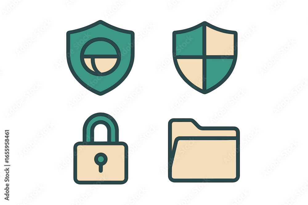 Poster security icons representing protection and data safety concepts