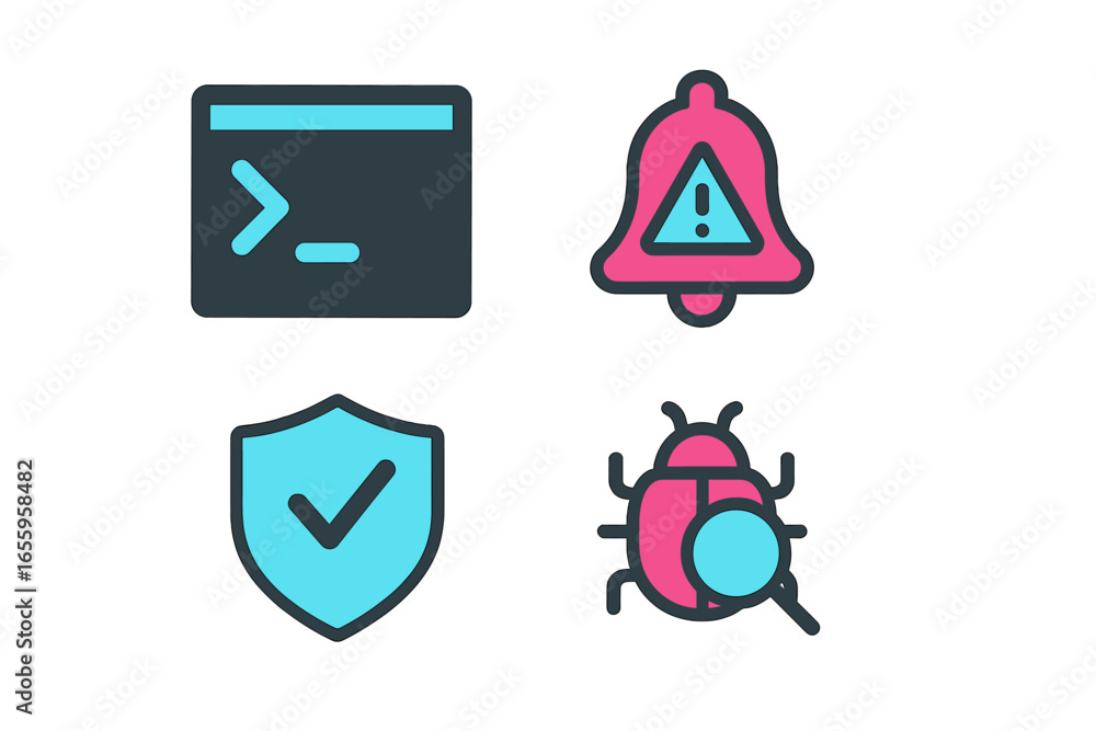 Poster vector art of coding, alerts, security, and bug review