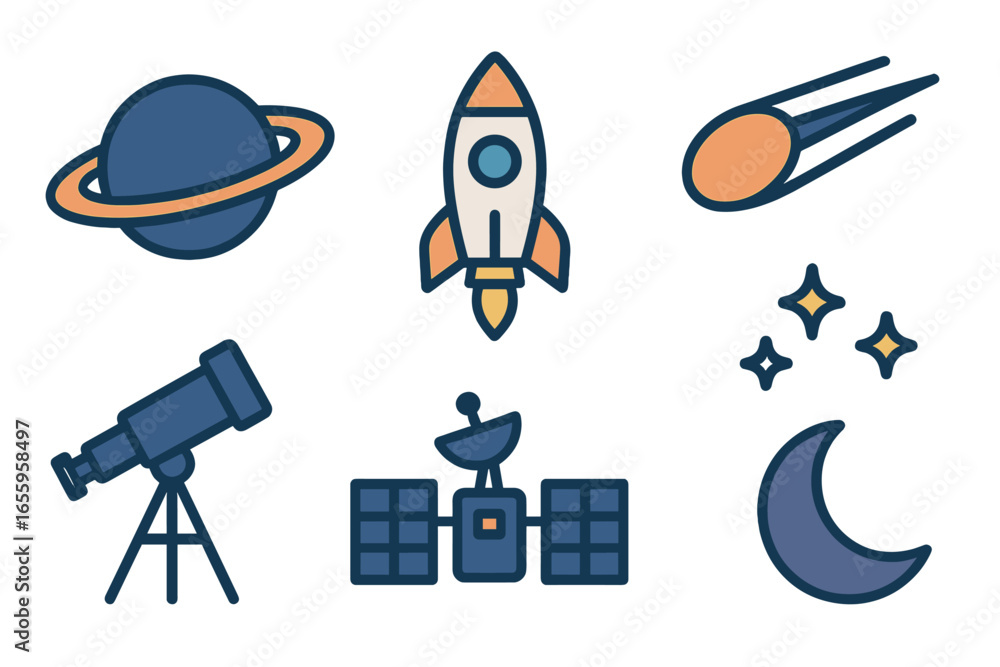 Poster celestial exploration tools and elements in vector illustration