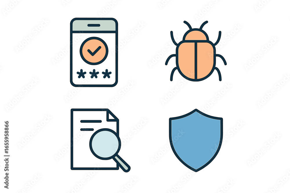 Poster security icons illustrating protection and verification concepts
