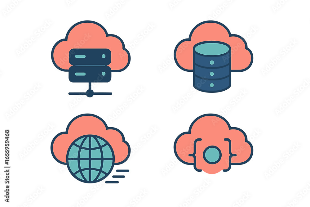 Poster modern cloud storage icons representing data management systems