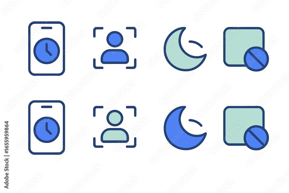 Poster digital interface icons showcasing time and user interaction elements