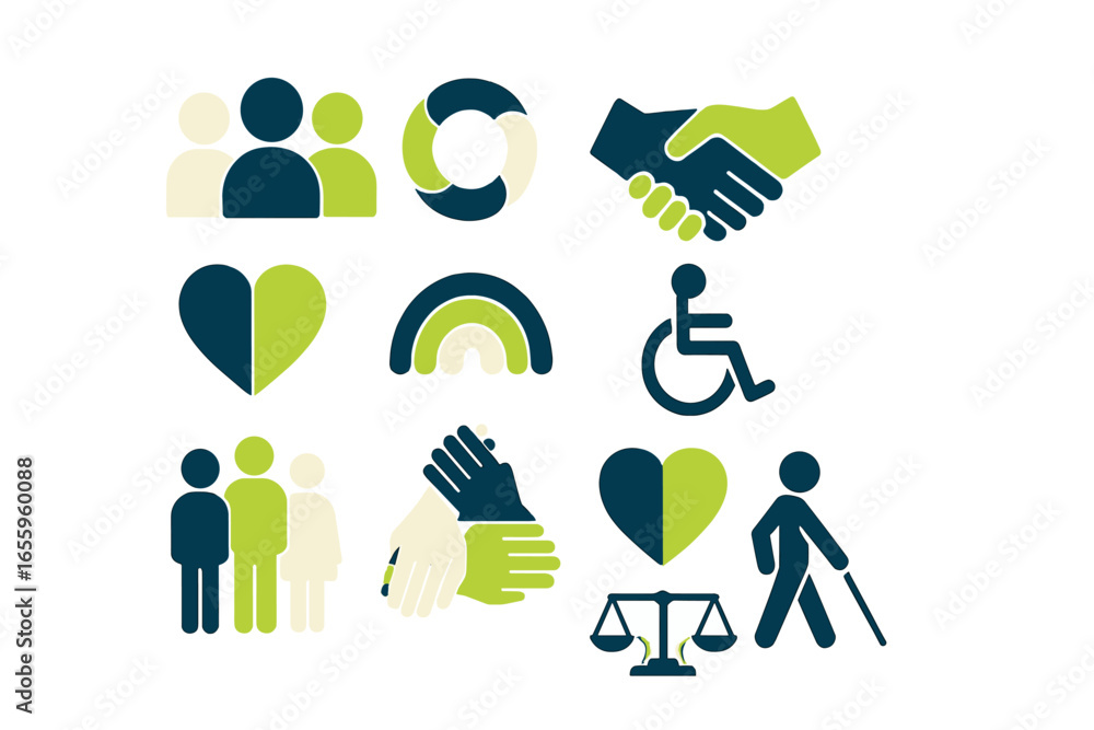 Poster diverse community symbols representing unity and support in society