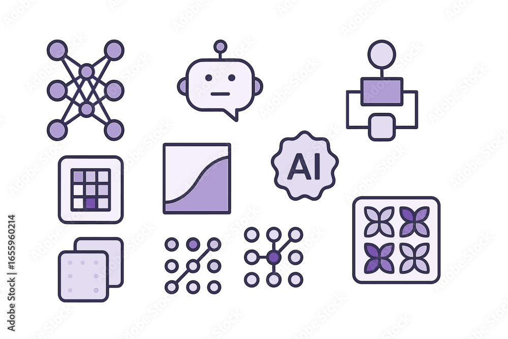 Poster vector illustration of artificial intelligence concepts with symbols