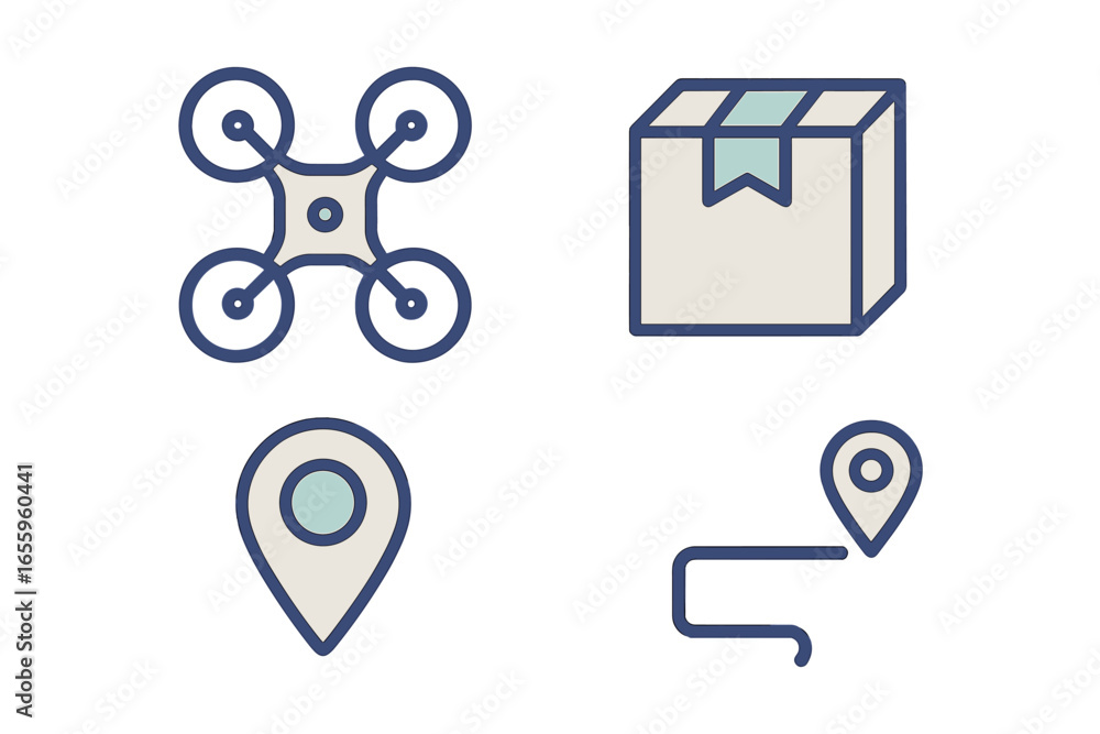 Poster delivery and tracking system with drone and package illustrations