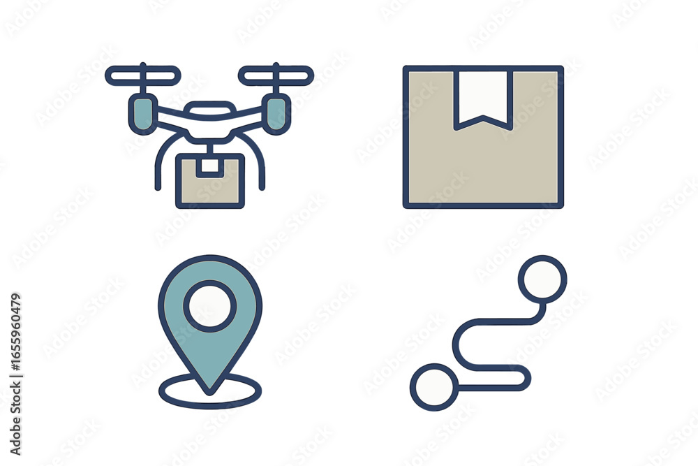 Aufkleber drone delivery service with package tracking icons in vector style