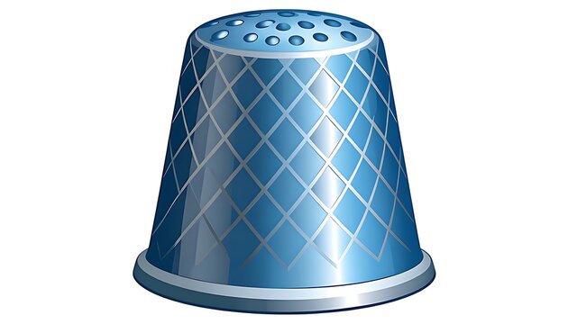 A stylized, metallic blue thimble with a diamond-patterned texture.