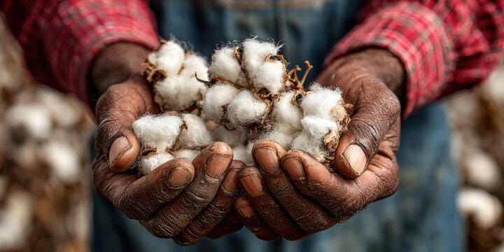 Individual holds freshly picked cotton in their palms concept of sustainable agriculture and textile production.