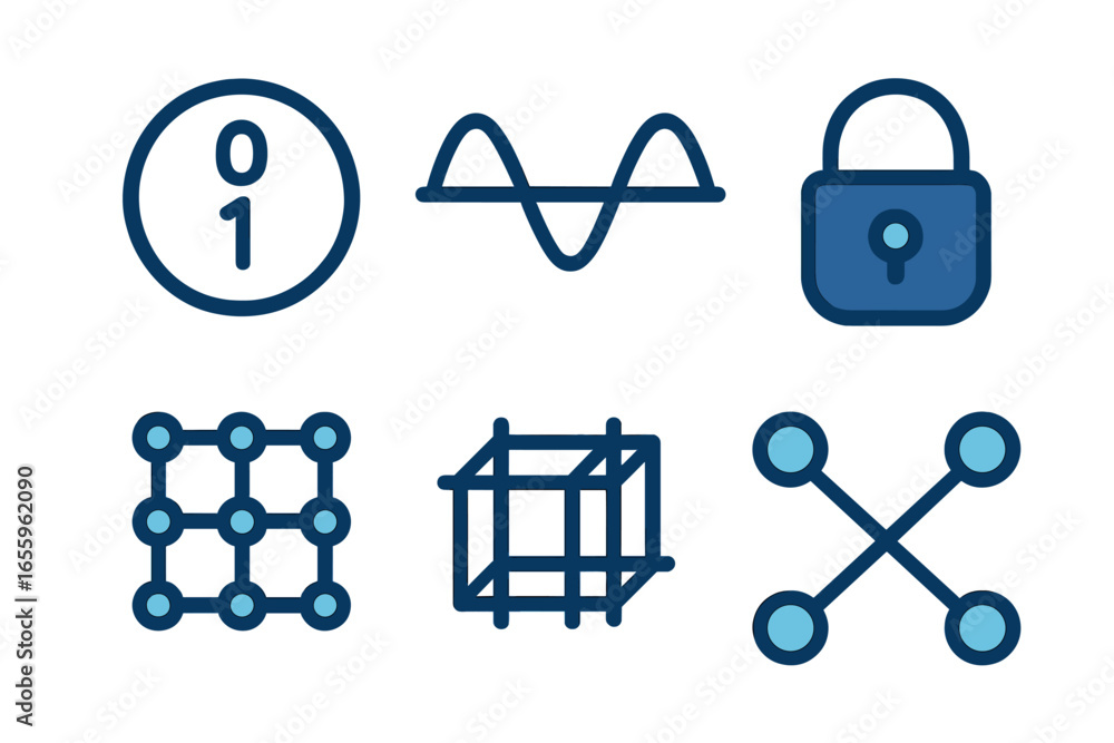 Poster tech icons for digital security and data analysis