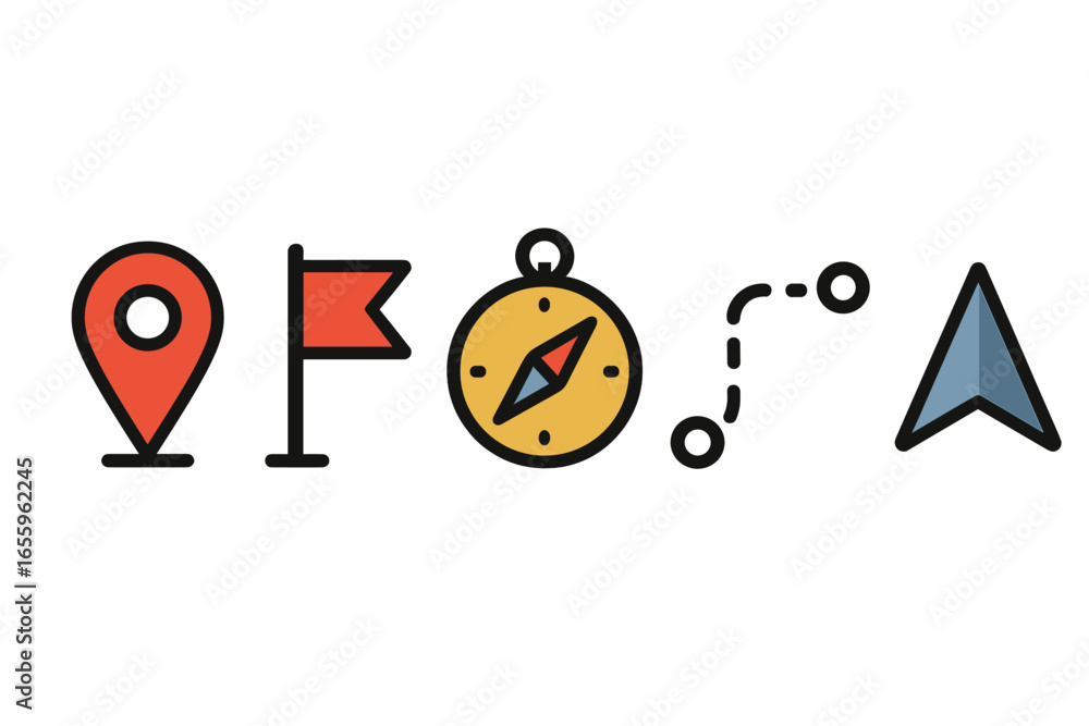 Poster navigation symbols for travel enthusiasts in a modern vector style