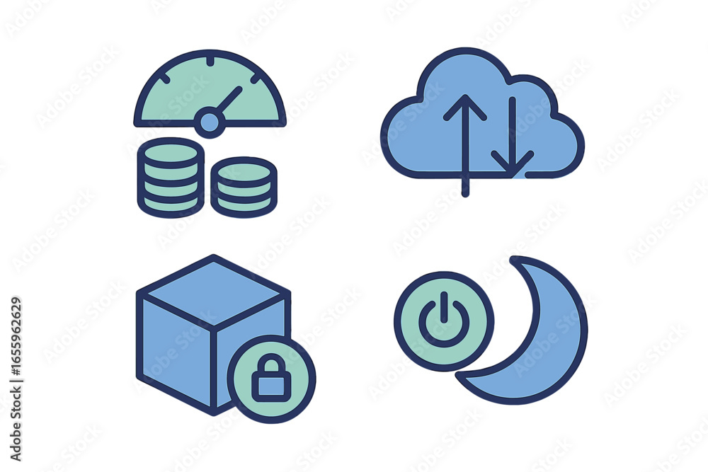 Poster vector icons showcasing data, cloud, and security features