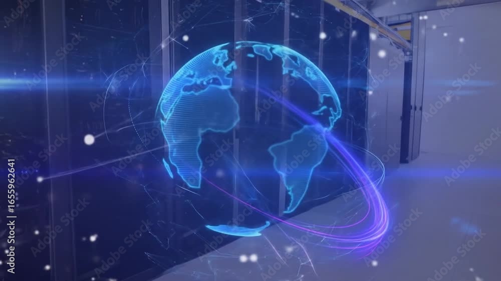 Aufkleber digital globe animated in a modern data center environment with futuristic effects
