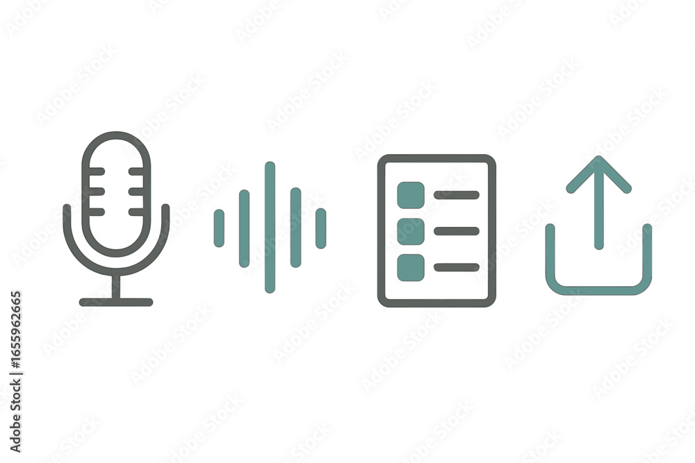 Poster sound recording and editing symbols in a modern vector style