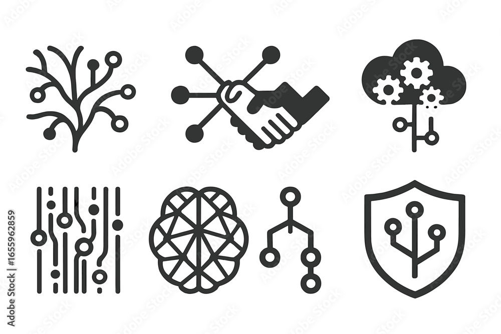 Poster creative vector icons depicting technology and networking concepts