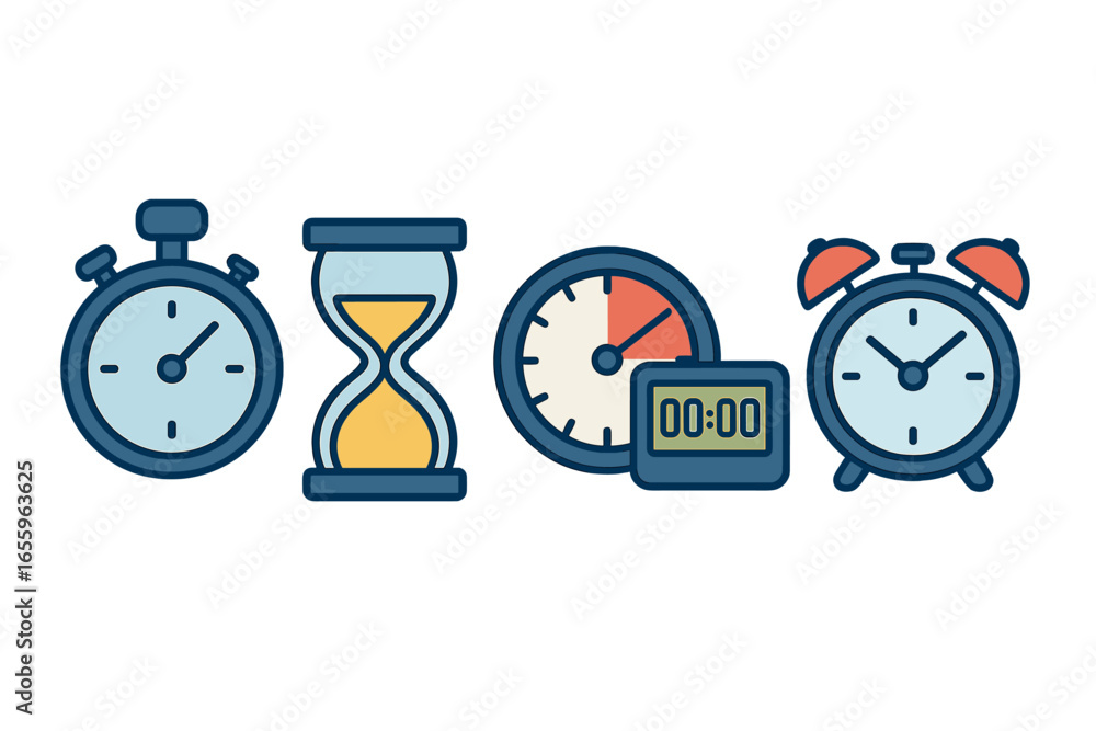 Poster various timer and clock illustrations in vector style for design