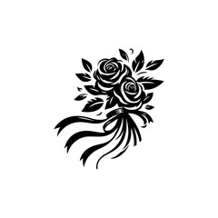 Obraz premium Ornate Black and White Rose Bouquet Design.