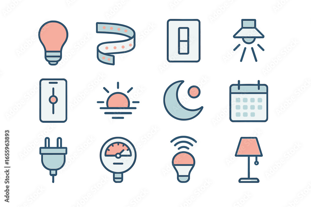 Poster vector icons representing various lighting and electrical concepts
