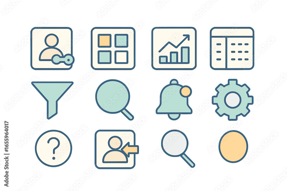 Poster modern vector icons depicting various user interface elements
