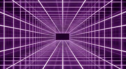 Abstract purple neon grid tunnel perspective background for technology or science fiction.