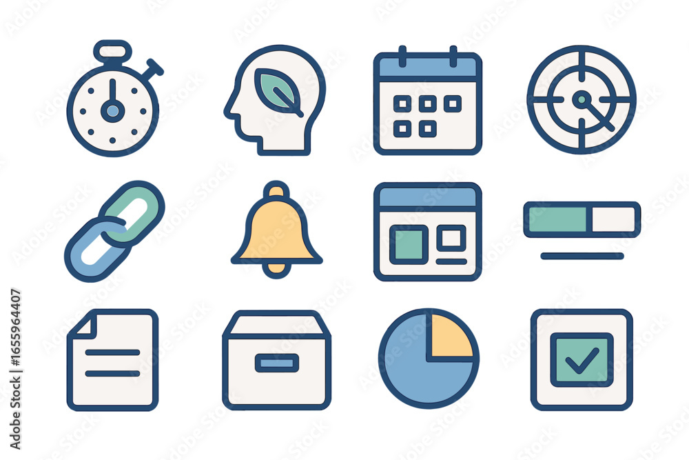 Poster various icons representing productivity and project management tools