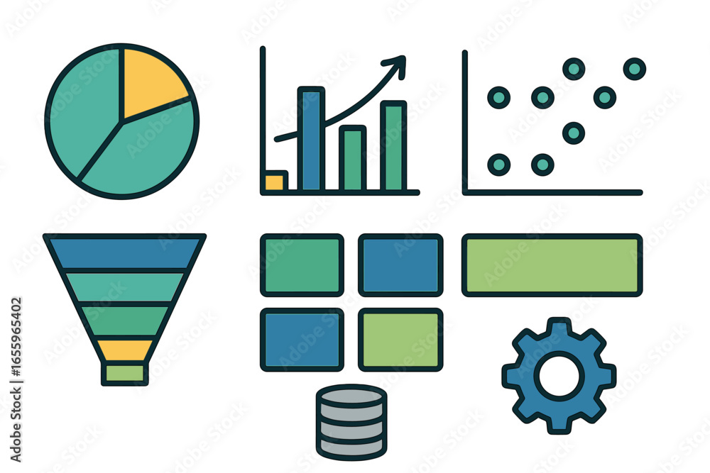Poster data analysis elements displayed in vector illustration form