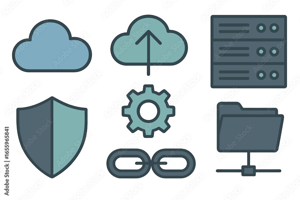 Poster cloud computing symbols illustrating data security and connectivity