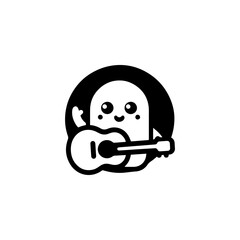 Cartoon Ghost Musician Playing Acoustic Guitar with Happy Expression.