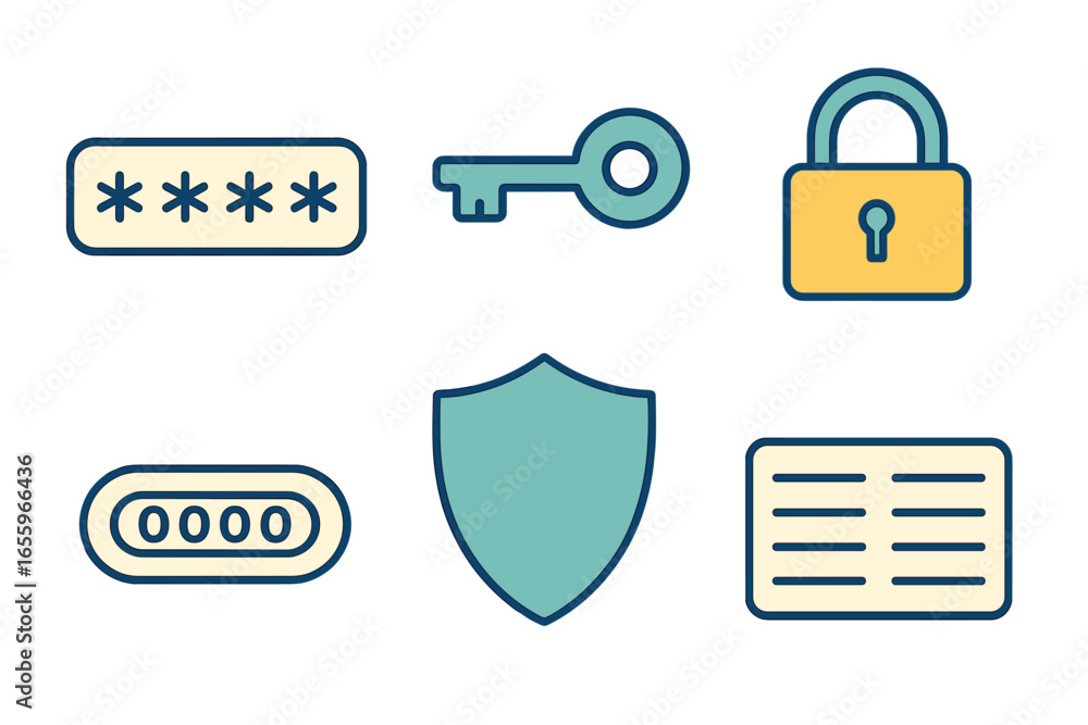 Poster conceptual vector icons representing security and privacy essentials