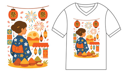 A vector cartoon illustration of a joyful child's T-shirt design with fire and a celebratory birthday theme